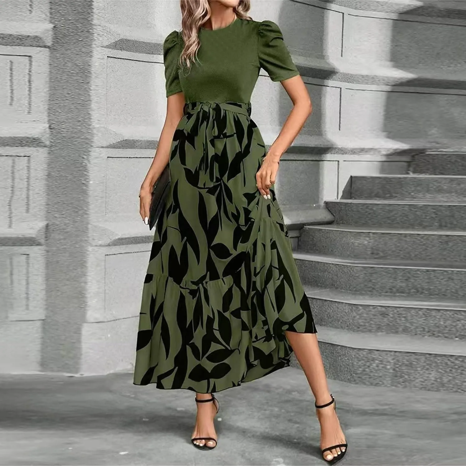 Wedding Guest Dresses for Women 2025 Summer Short Sleeve Floral Long Dress Cocktail Party A Line Flowy Maxi Skirts