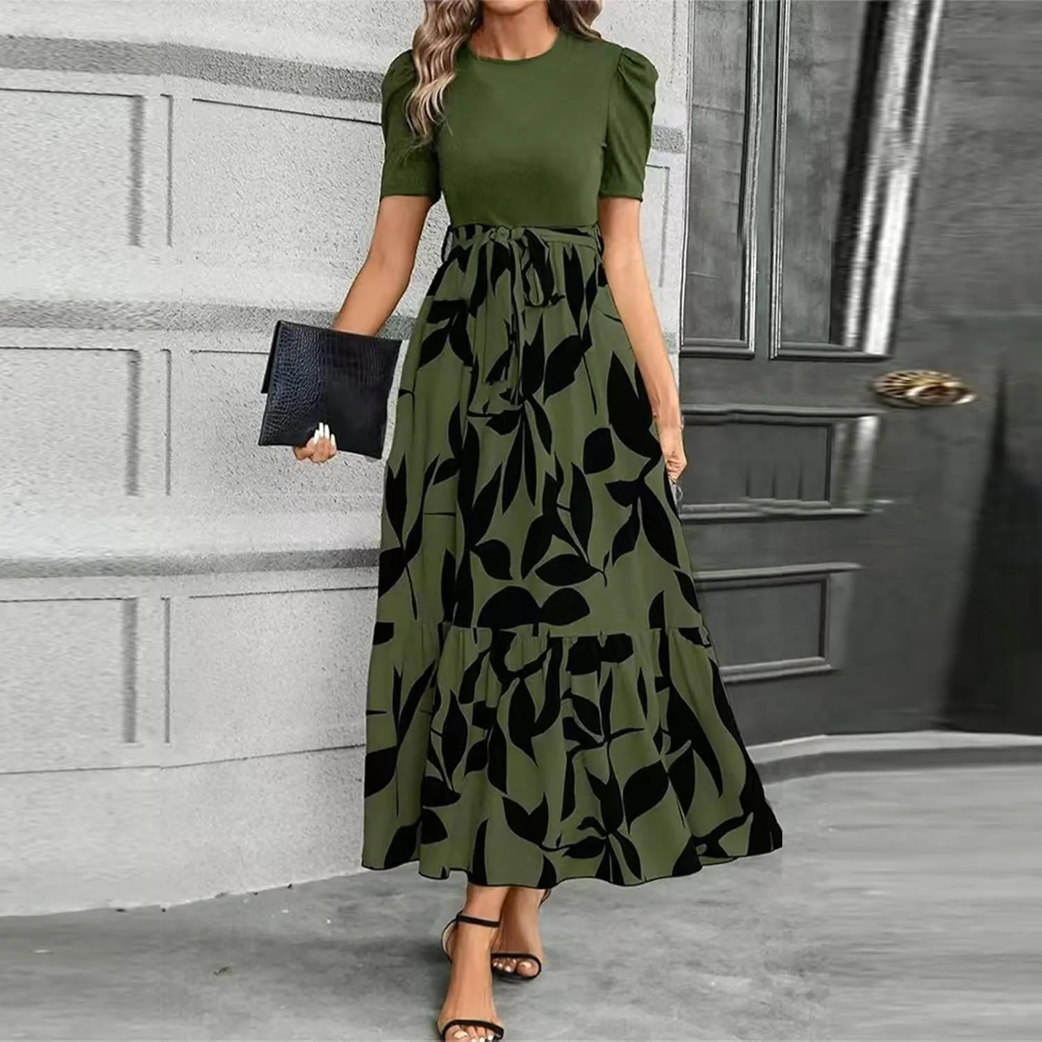 Wedding Guest Dresses for Women 2025 Summer Short Sleeve Floral Long Dress Cocktail Party A Line Flowy Maxi Skirts