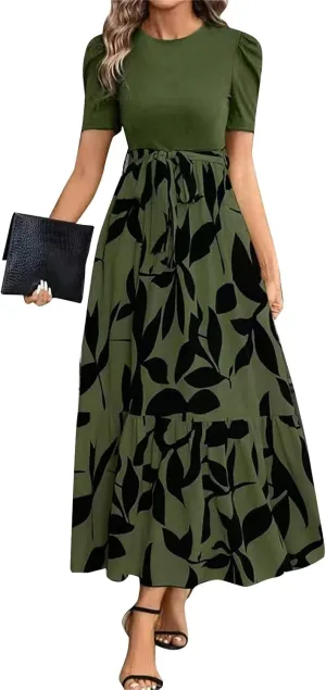Wedding Guest Dresses for Women 2025 Summer Short Sleeve Floral Long Dress Cocktail Party A Line Flowy Maxi Skirts