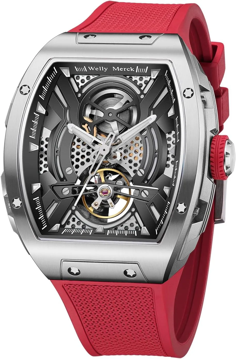 WM Watch - WM094 Skeleton Tonneau 45mm Automatic Watch JH3136 Mechanical Watch with Silicone Strap 5ATM Luxury Watches for Men