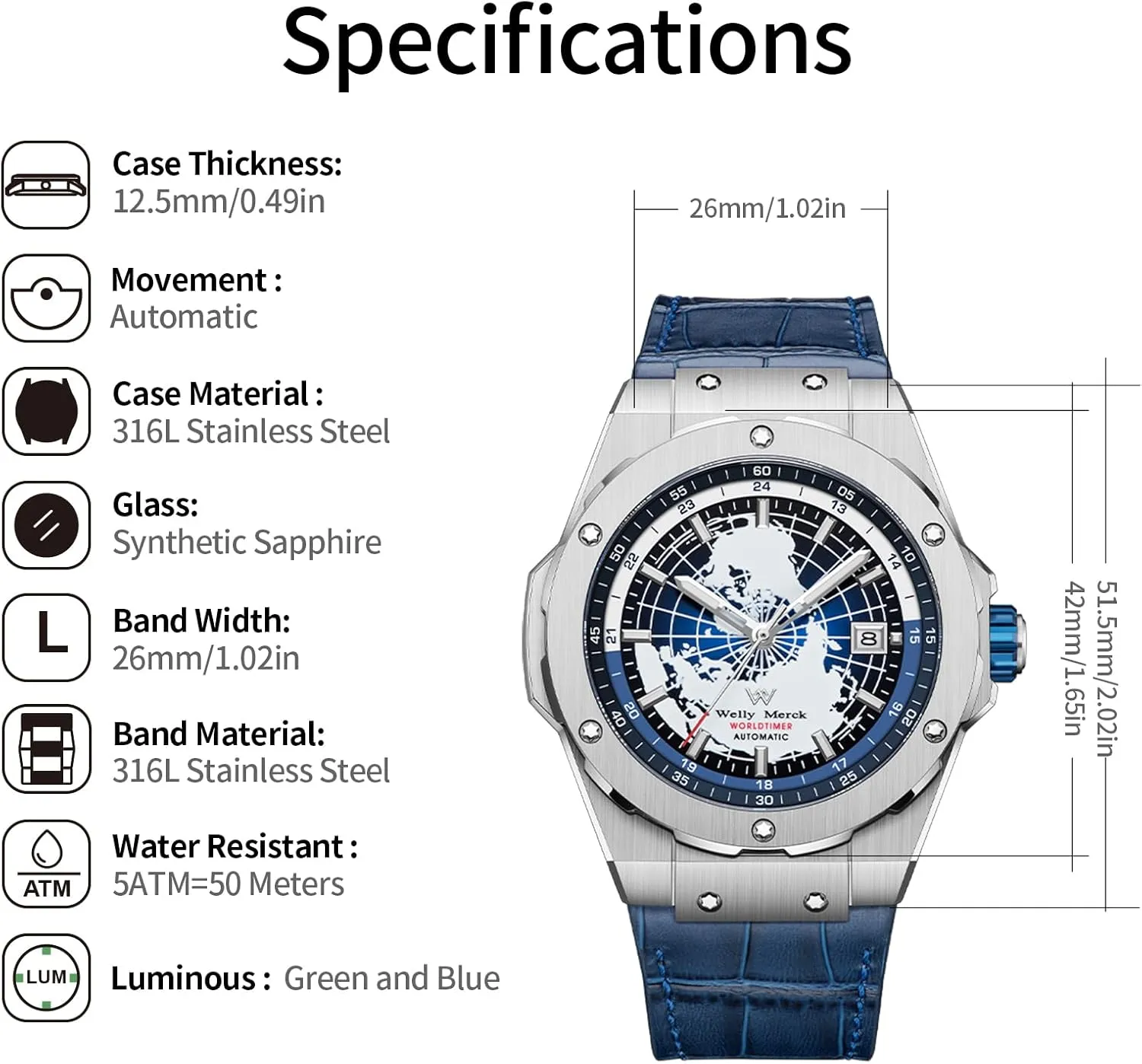 WM Watch - WM124 Dress Watch 42mm Automatic Watch MIYOTA8215 Mechanical Watch 5ATM Luxury Watches for Men