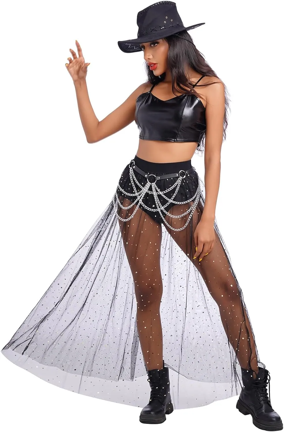 Women 2 in 1 Mesh Sheer Tulle Maxi Skirt Sparkle Galaxy Sequin Tulle Cover ups Festival Outfits Costume