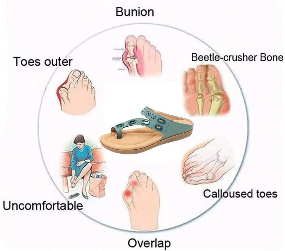 Women Flat Thong Sandals, Women's Summer Slip-On Comfort Bunion Corrector Flat Shoes, Casual Fashion Slides and Split Toes, for Orthopedic Big Toe Bone Correction, Beach Travel