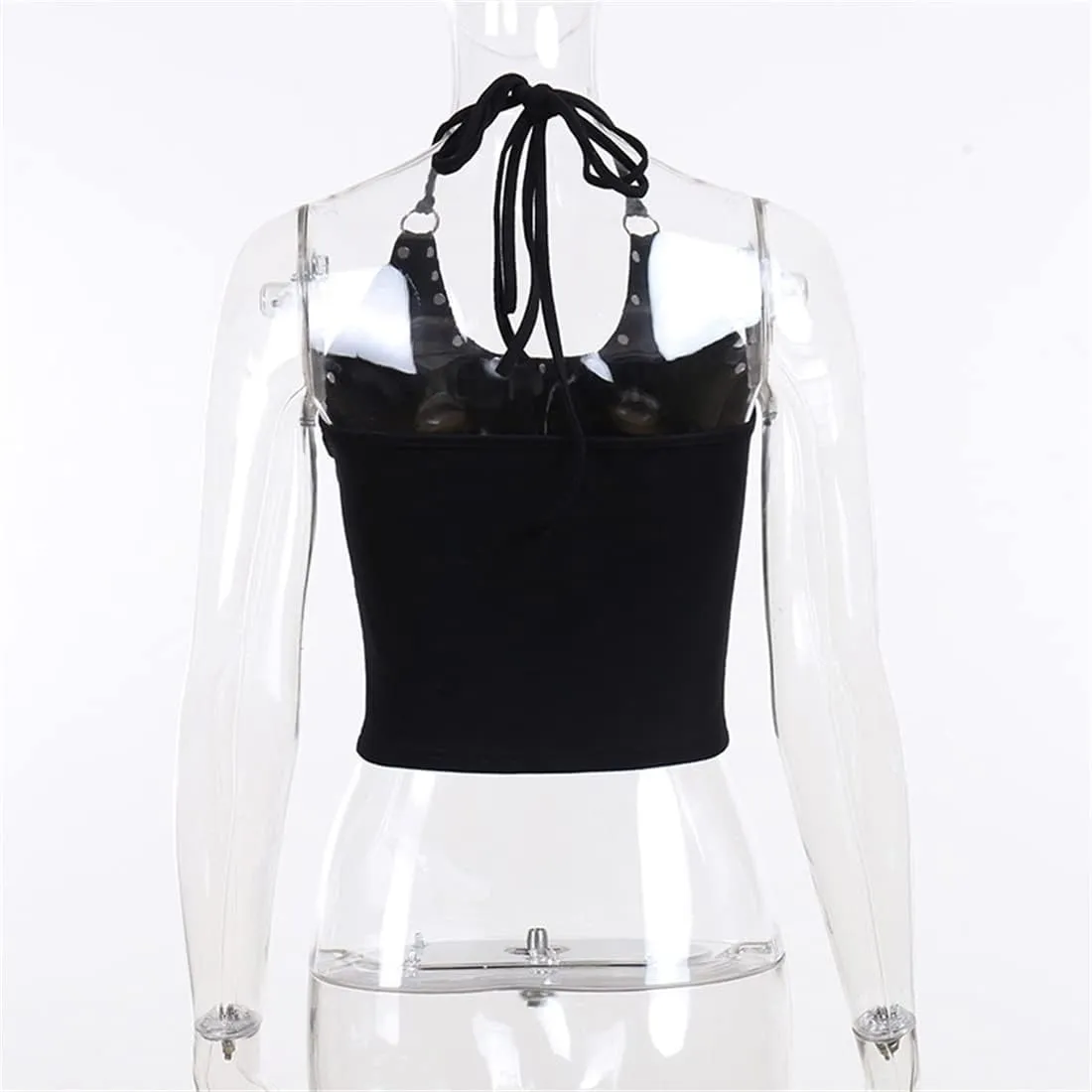 Women Gothic Crop Tops Lace V-Neck Y2k Steampunk Cropped Tank Tops