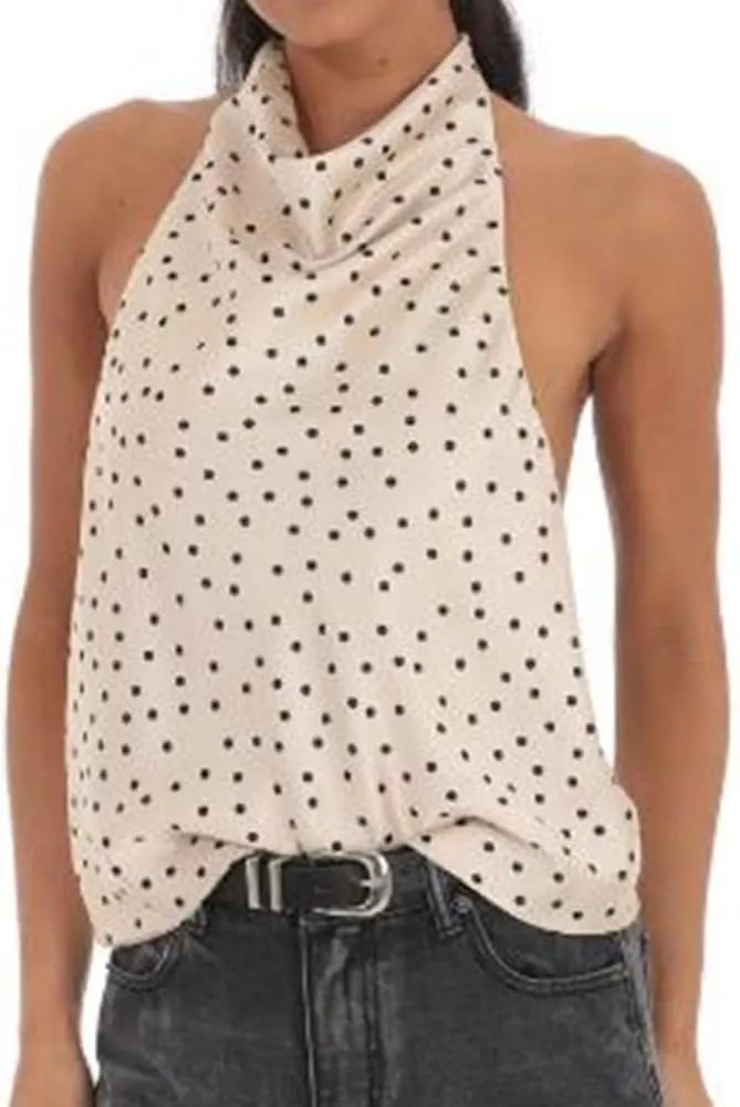 Women Halter Mock Neck Top Sleeveless Bacless Tank Vest Off Shoulder Tie Back Cami Shirt Trendy Going Out Camisole