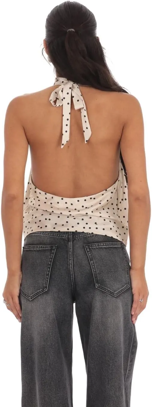 Women Halter Mock Neck Top Sleeveless Bacless Tank Vest Off Shoulder Tie Back Cami Shirt Trendy Going Out Camisole
