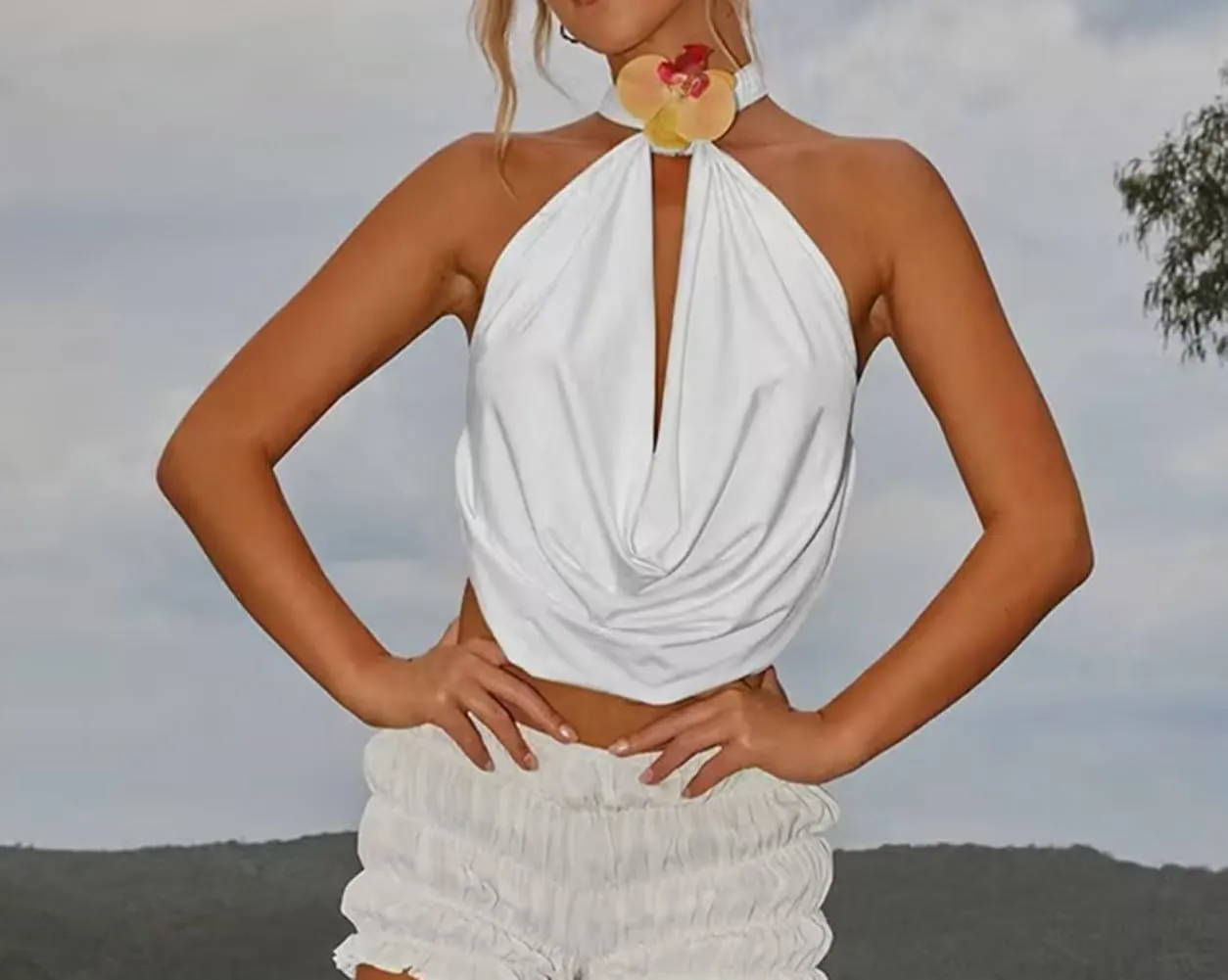 Women Halter Mock Neck Top Sleeveless Bacless Tank Vest Off Shoulder Tie Back Cami Shirt Trendy Going Out Camisole