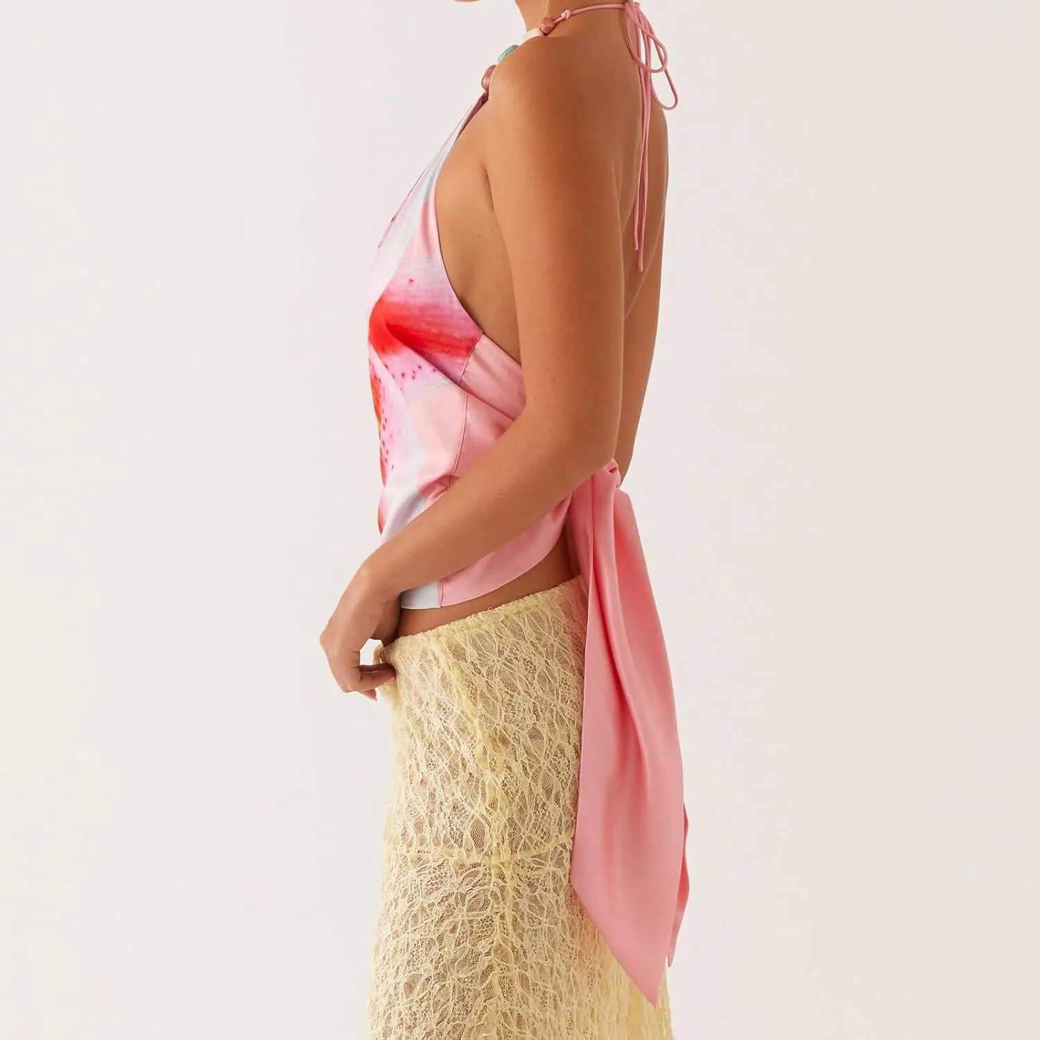 Women Halter Mock Neck Top Sleeveless Bacless Tank Vest Off Shoulder Tie Back Cami Shirt Trendy Going Out Camisole