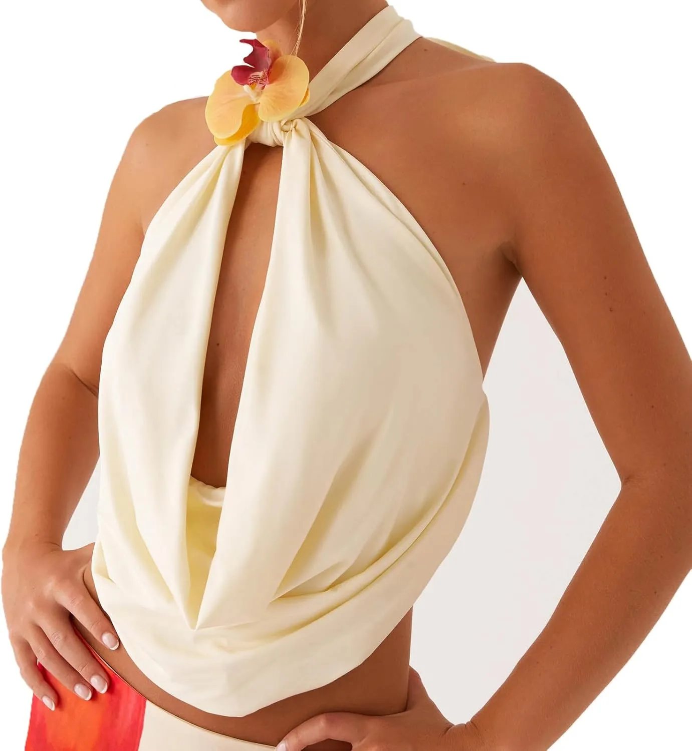 Women Halter Mock Neck Top Sleeveless Bacless Tank Vest Off Shoulder Tie Back Cami Shirt Trendy Going Out Camisole
