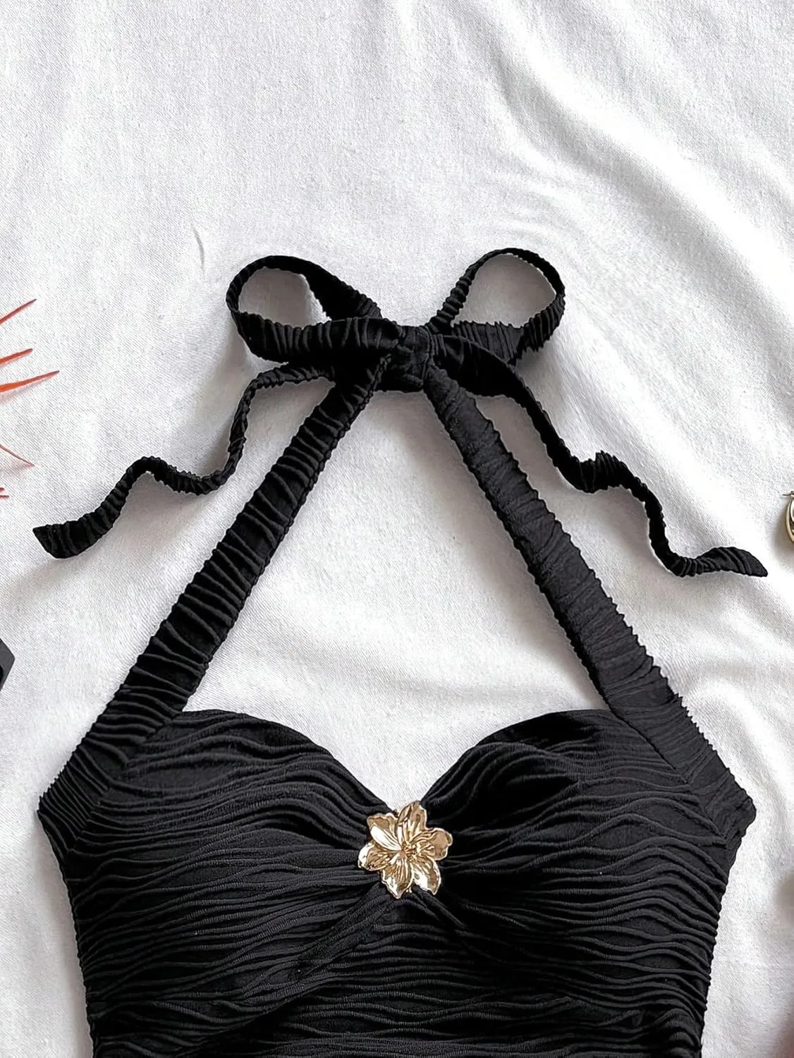Women Sexy Tie Back Ruched Textured Halter Top Summer Slim Fit Sweetheart Neck Lace Up Backless Knit Tank Shirt