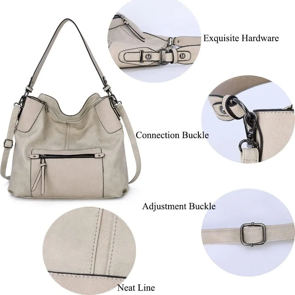 Women Tote Vegan Leather Shoulder Tote Vintage Hobo Satchel Handbag Over Size Handbags Pocket Purse Double Strap