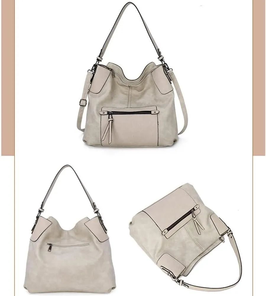 Women Tote Vegan Leather Shoulder Tote Vintage Hobo Satchel Handbag Over Size Handbags Pocket Purse Double Strap