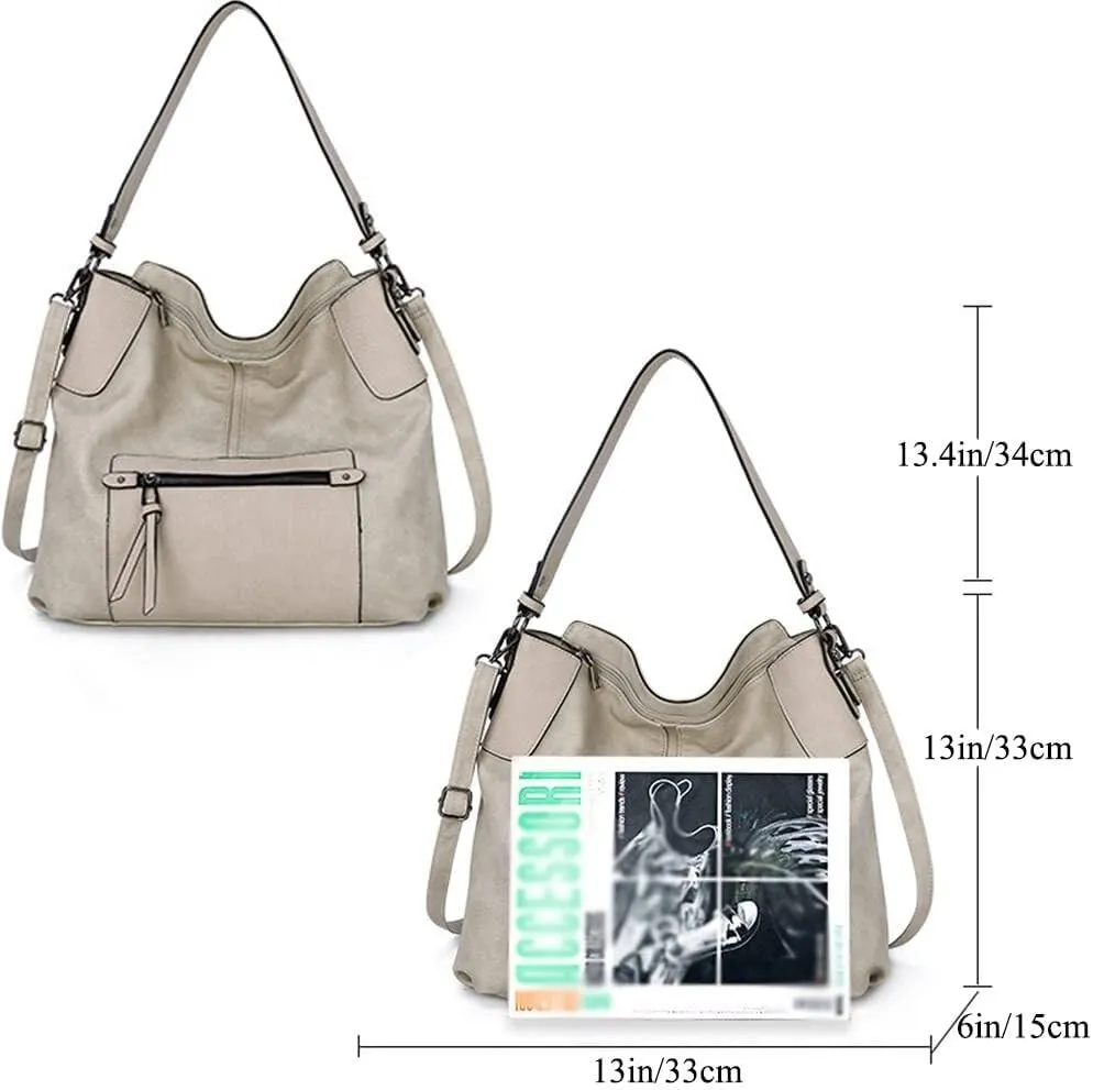 Women Tote Vegan Leather Shoulder Tote Vintage Hobo Satchel Handbag Over Size Handbags Pocket Purse Double Strap
