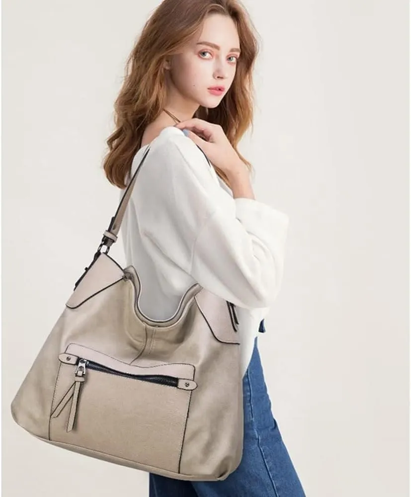 Women Tote Vegan Leather Shoulder Tote Vintage Hobo Satchel Handbag Over Size Handbags Pocket Purse Double Strap