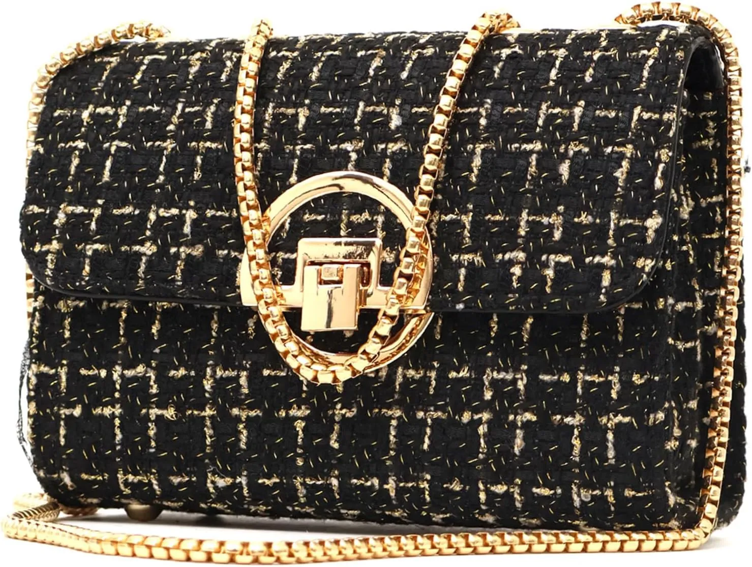 Women Tweed Small Shoulder Bag Handbag and Purse Fashion Ladies Chain Quilted Crossbody Bag Evening Bag Clutch