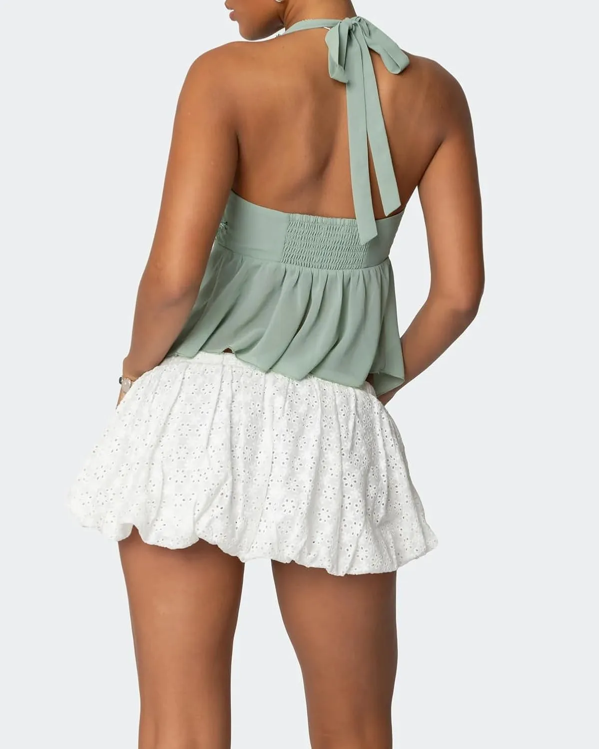Women Y2K Halter Crop Top Sexy Sleeveless Backless Tie Up Cami Deep V Neck Tank Tops Open Back Slim Fit Coquette Tops