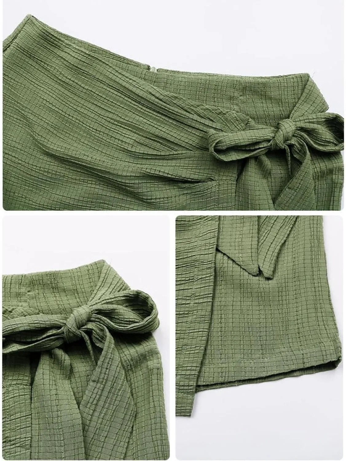 Women's Asymmetric Solid Color Self-Tie Mini Skirt Beach Outfits Summer Casual Wrap Textured Mini Skort with Zipper Back