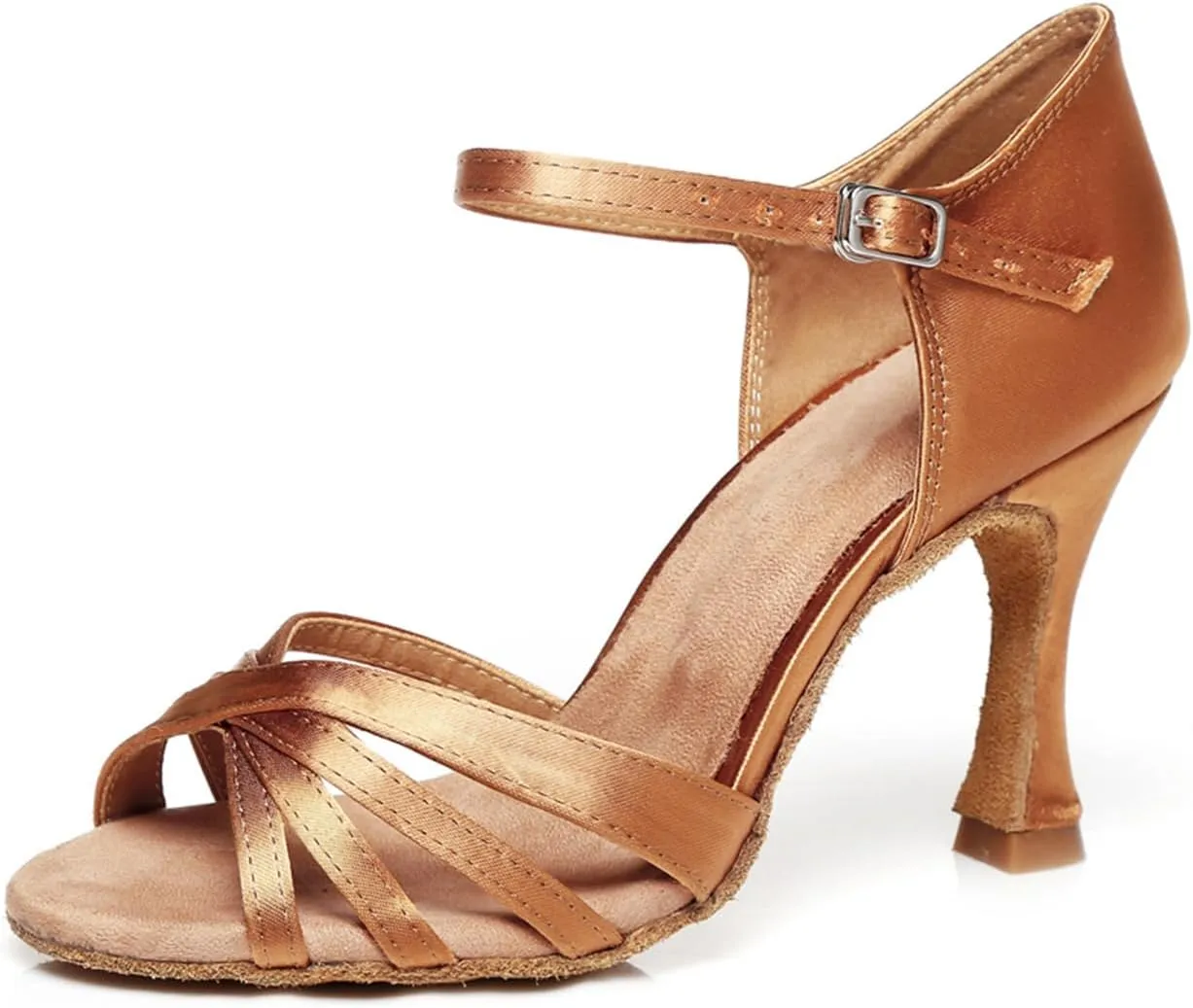 Women's Fashion Peep Toe Satin Ballroom Tango Party Wedding Promal Practice Professional Dance Shoes Bronze US 4.5