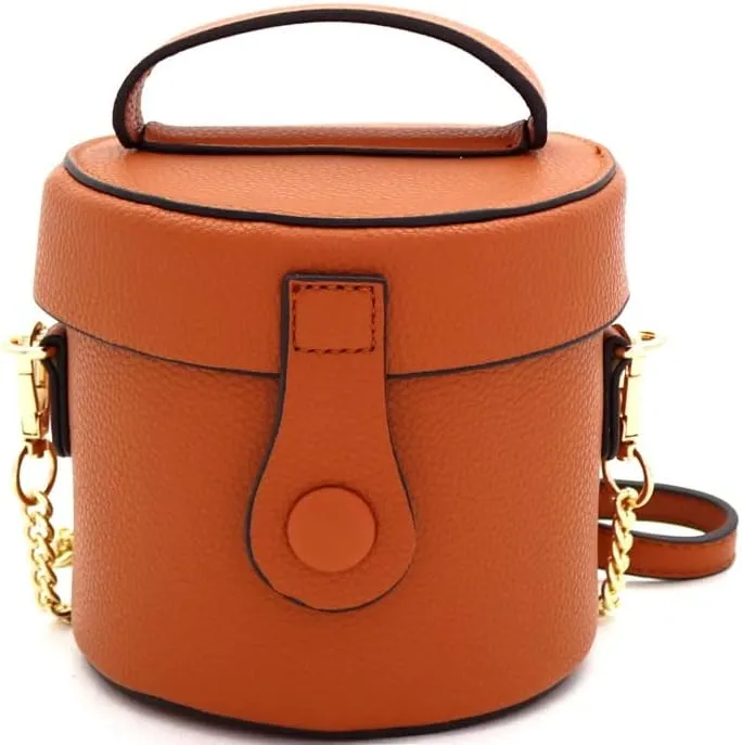 Womens Girls Faux Leather Top-Handle Small Bucket Round Satchel Purse Crossbody Bag