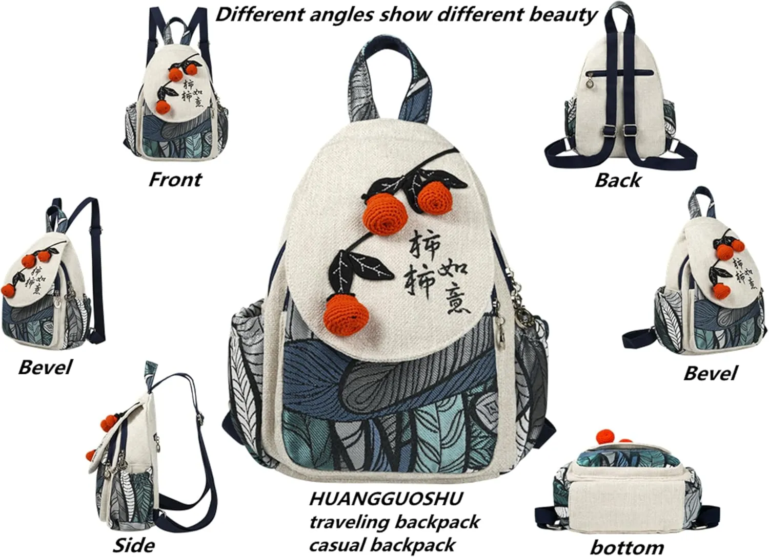 Womens Hippie Cotton Hemp Cloth Backpack Boho Vintage Embroidered Casual Purse