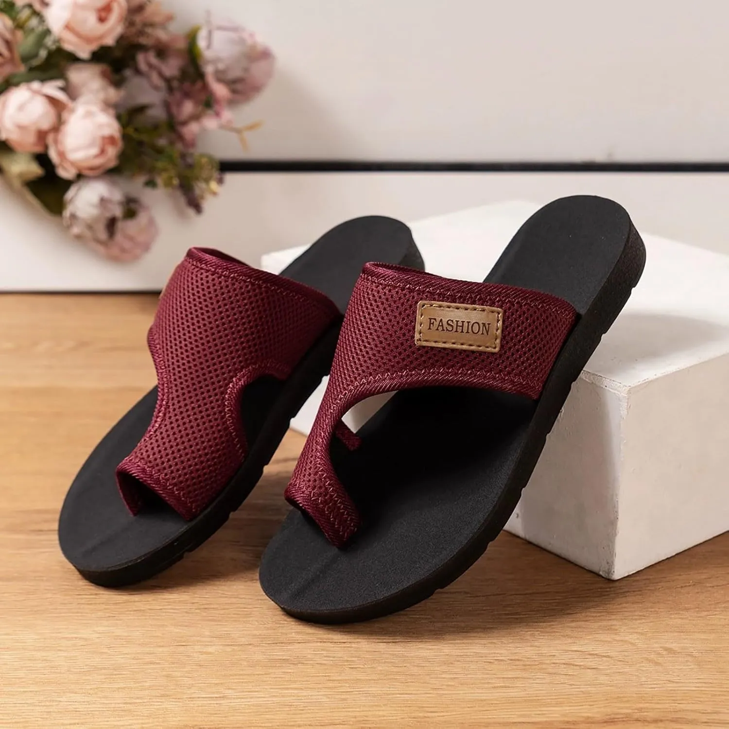 Women's Hollow Mesh Slide Sandals Comfortable Orthopedic Arch Support Mesh Sandals Casual Beach Flip Flops
