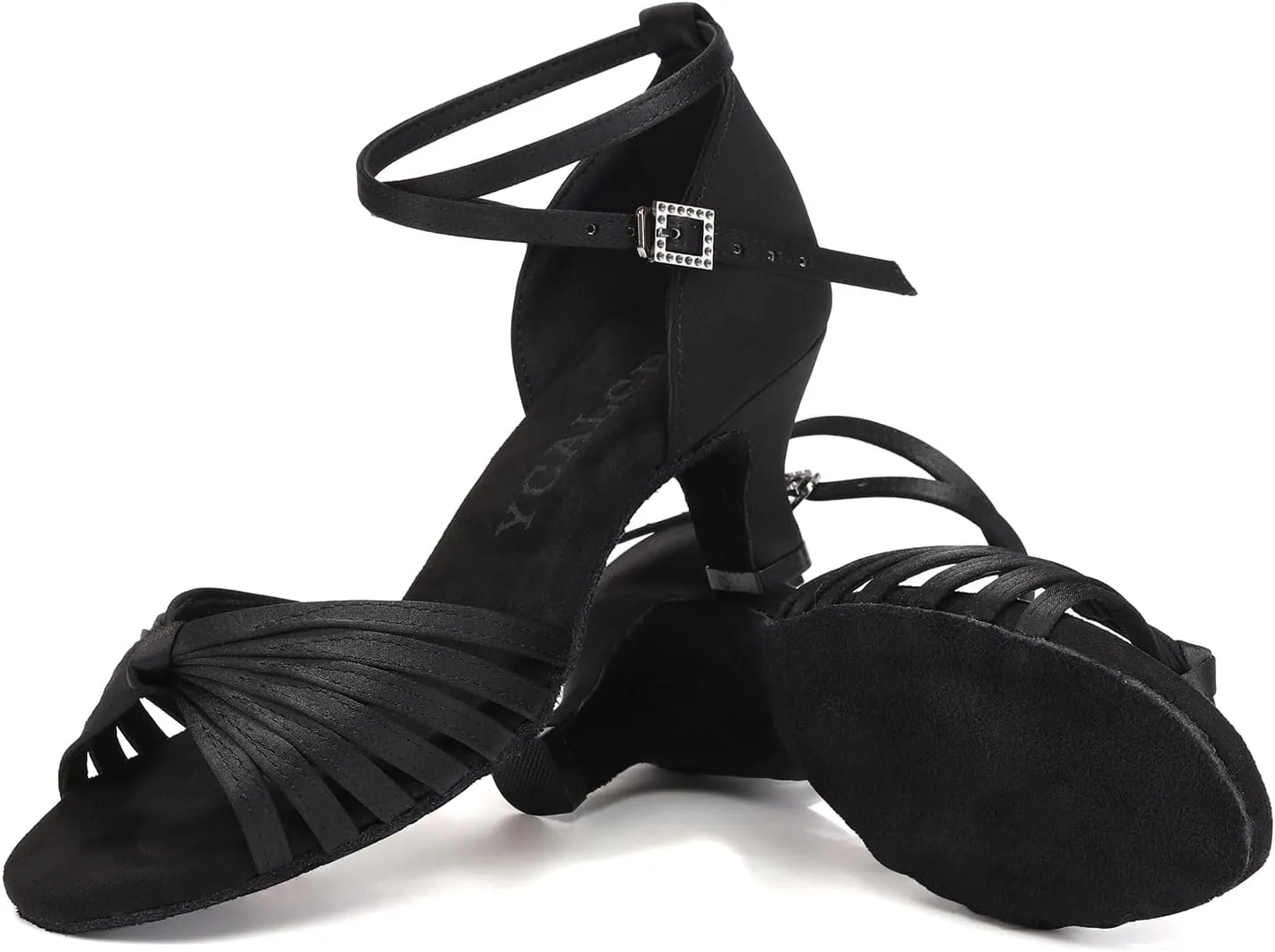 Women's Latin Dance Shoes Satin Open Toe Professional Practice Ballroom Salsa Dancing Shoes 5cm Heel