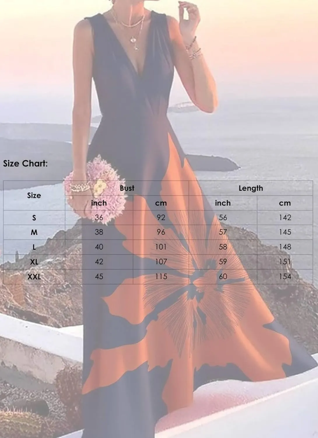 Womens Maxi Dress Sleeveless V-Neck Floral Print Navy Orange Elegant 2025 Spring Summer Evening Party Dress