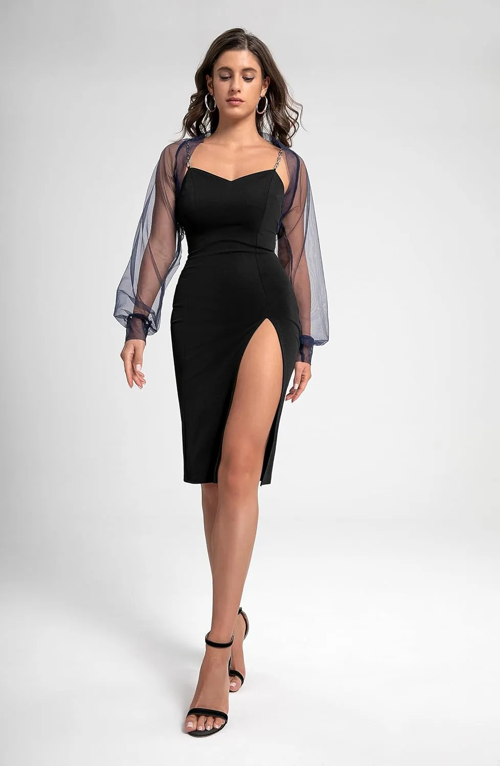 Womens Mesh Bolero Shrug,Long Sleeve Sheer Cardigan for Dress,Y2K Sheer Bolero Jacket Open Front Mesh Crop Top