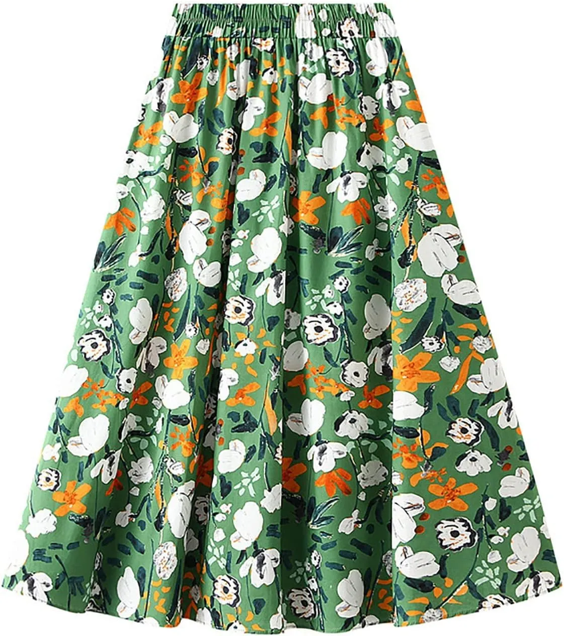 Womens Retro Skirt Midi Skirts for Women Floral Printed Midi Skirt High Waisted A Line Skirt Elastic Waist Skirt
