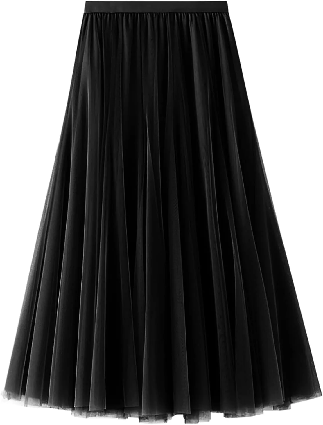 Womens Retro Skirt Women's Tulle Layered Skirt Mesh Pleated Midi Skirts Draped High Waist Elegant Summer A Line