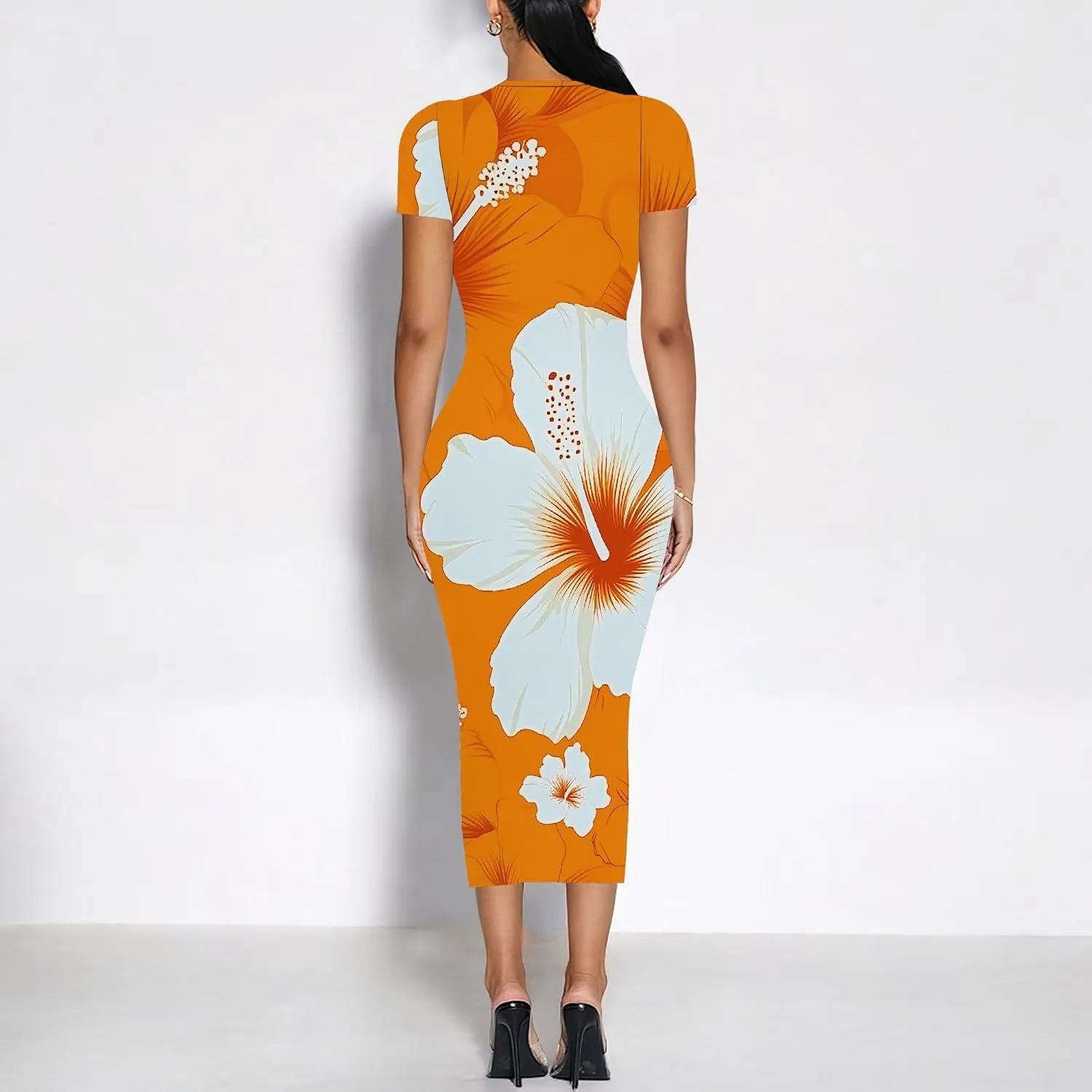 Women's Sexy Bodycon Mini Dresses Business Floral Print Midi Dress Casual Tshirt Short Sleeve Sundress Beach Vacation Outfits