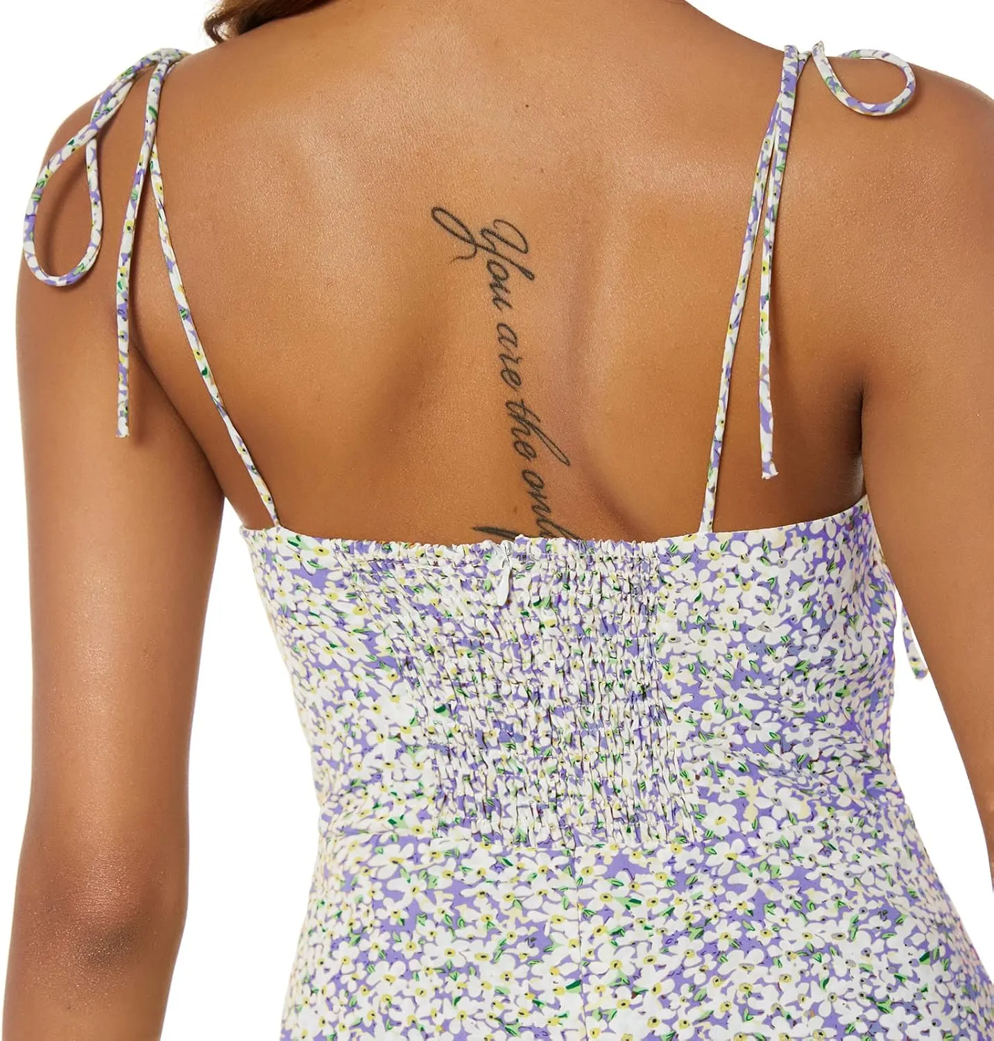 Women's Spaghetti Sleeveless Tie Shoulder Floral Print Strappy Sundress Casual Midi Dress