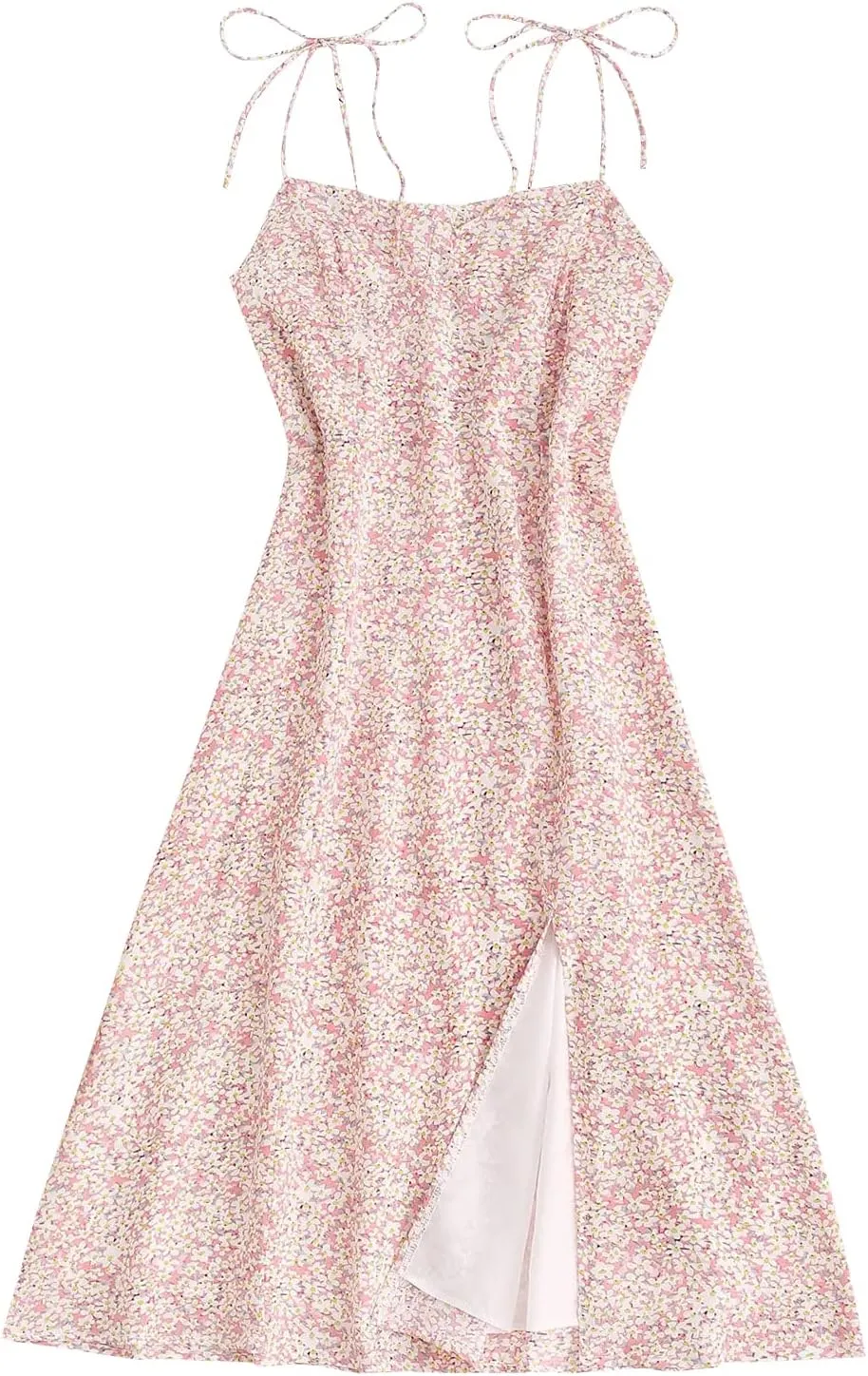 Women's Spaghetti Sleeveless Tie Shoulder Floral Print Strappy Sundress Casual Midi Dress