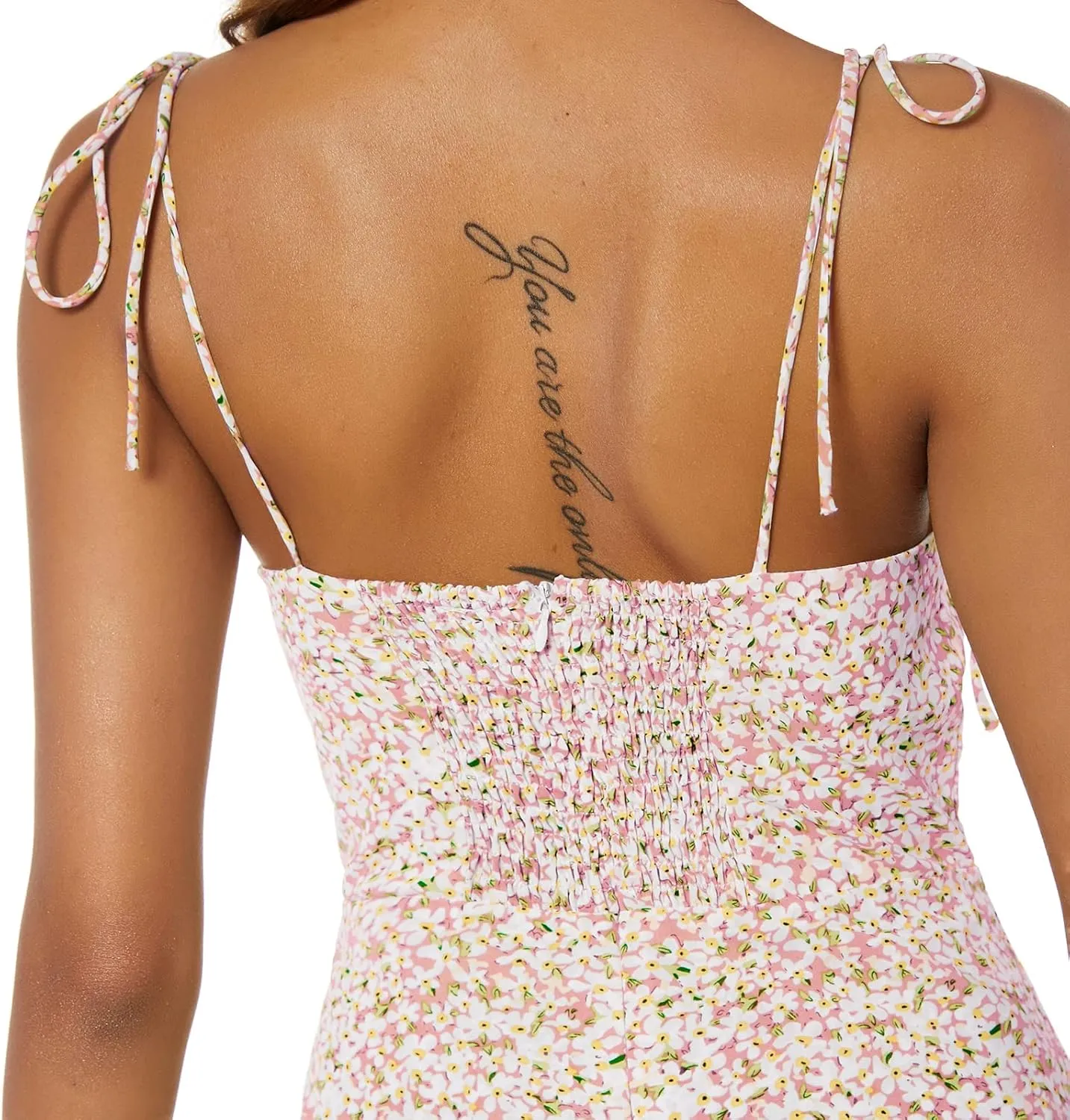Women's Spaghetti Sleeveless Tie Shoulder Floral Print Strappy Sundress Casual Midi Dress