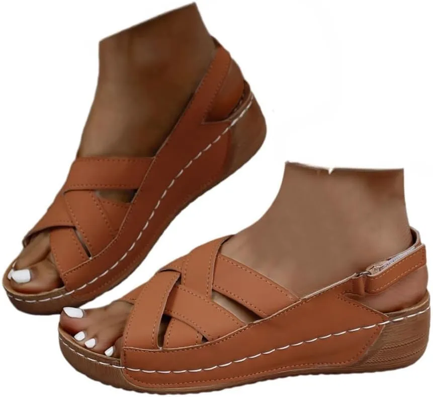 Womens Wedge Sandals Open Toe Ankle Strap Comfortable plantar fascii Sandals orthopedic with Arch Support Casual Walking Shoes Summer