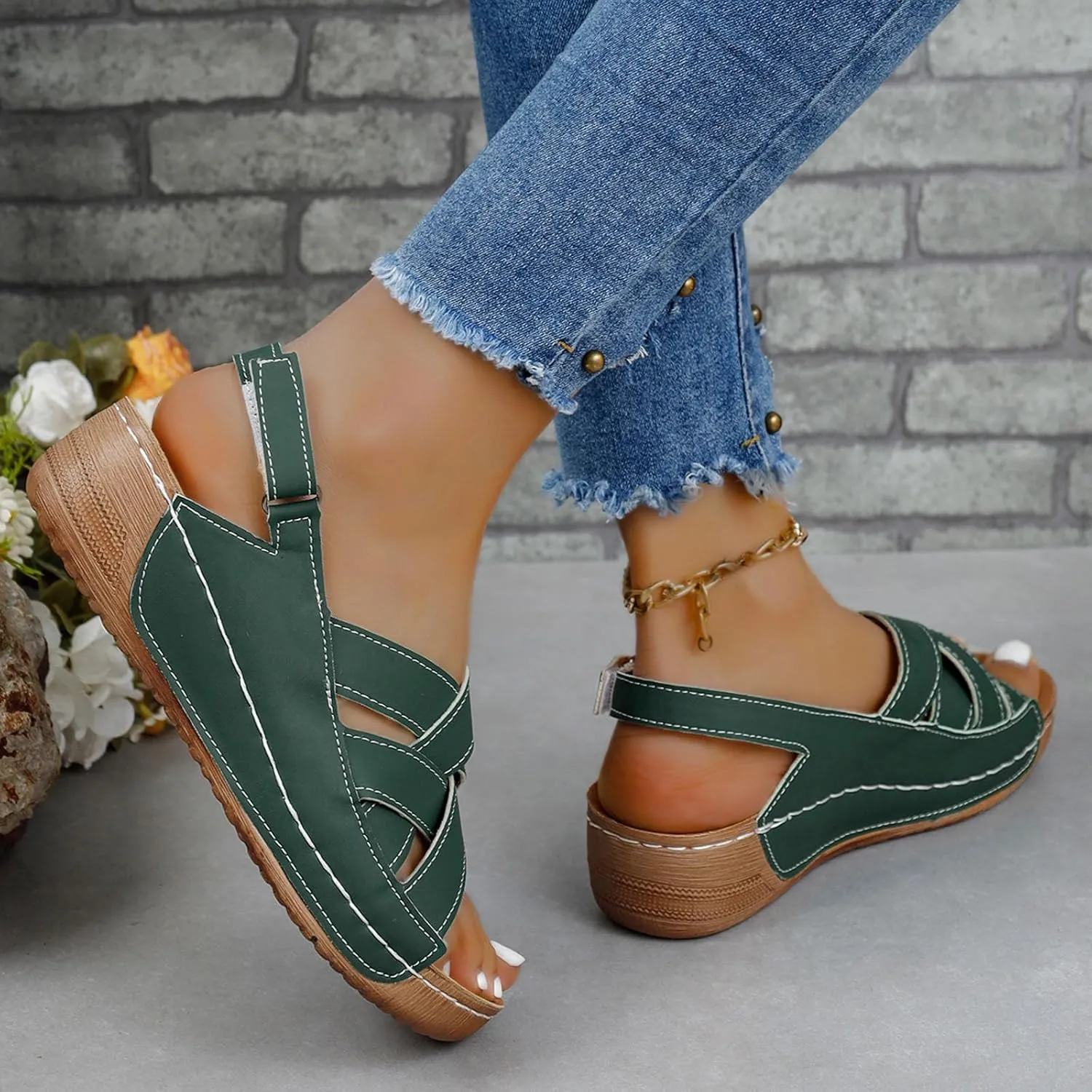 Womens Wedge Sandals Open Toe Ankle Strap Comfortable plantar fascii Sandals orthopedic with Arch Support Casual Walking Shoes Summer