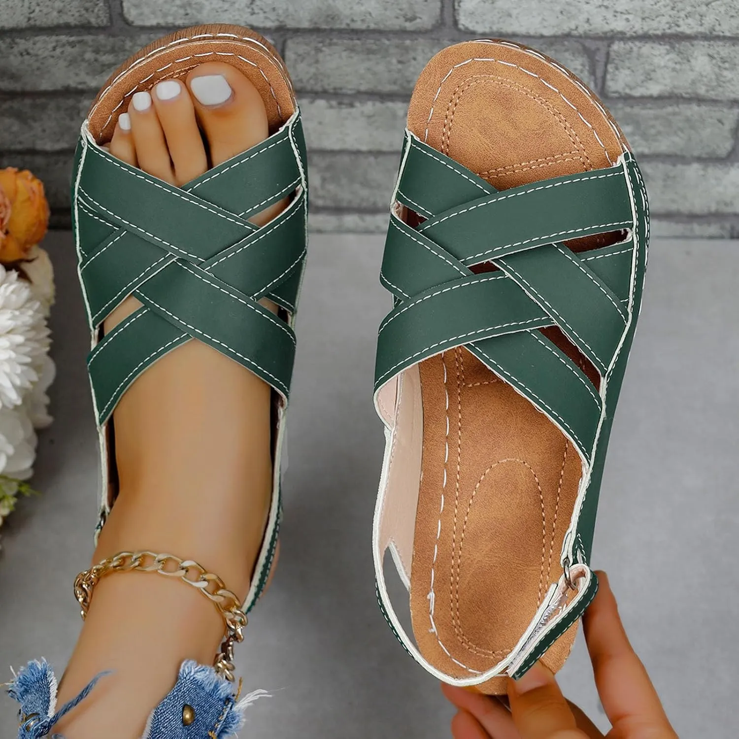 Womens Wedge Sandals Open Toe Ankle Strap Comfortable plantar fascii Sandals orthopedic with Arch Support Casual Walking Shoes Summer