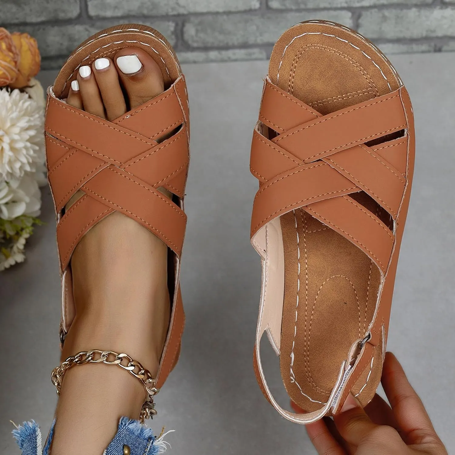 Womens Wedge Sandals Open Toe Ankle Strap Comfortable plantar fascii Sandals orthopedic with Arch Support Casual Walking Shoes Summer