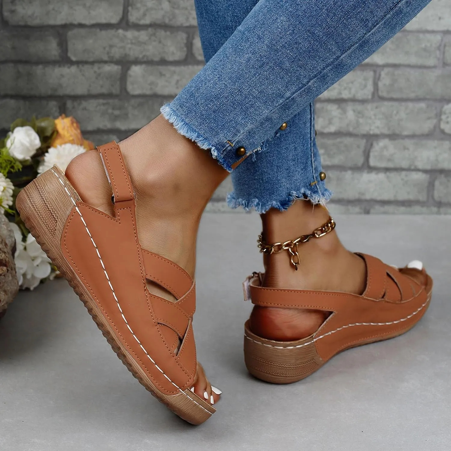 Womens Wedge Sandals Open Toe Ankle Strap Comfortable plantar fascii Sandals orthopedic with Arch Support Casual Walking Shoes Summer
