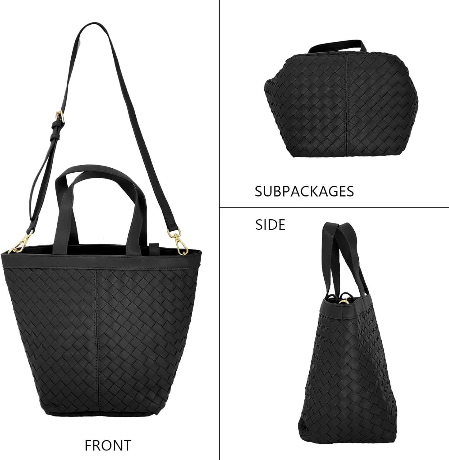 Woven Bucket Bag for Women, Boho Vegan Leather Crossbody Bag with Adjustable Strap