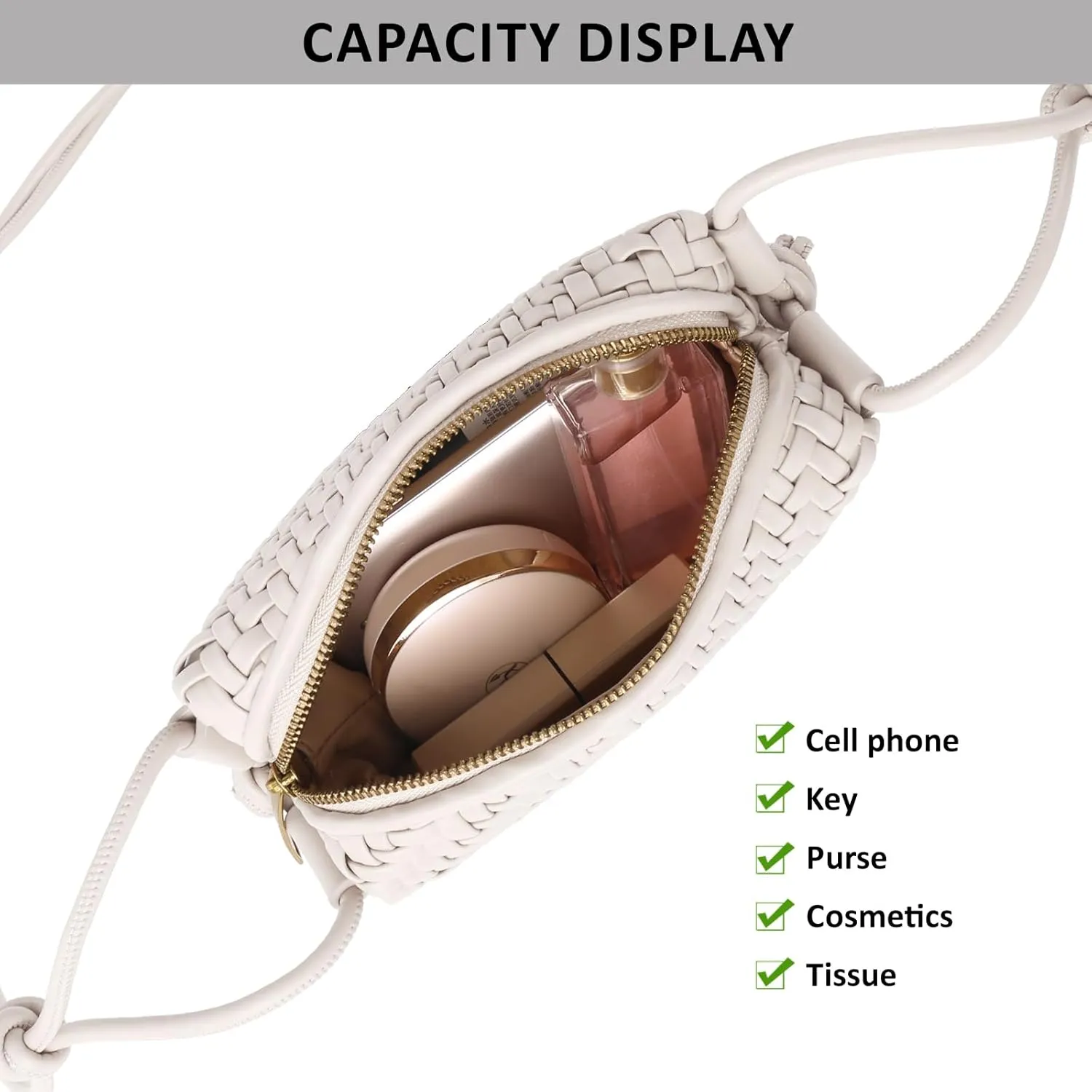Woven Crossbody Bag Clutch Purse for Women,Small Vegan Leather Handmade Shoulderbag Handbag with Strap,Zipper Closure