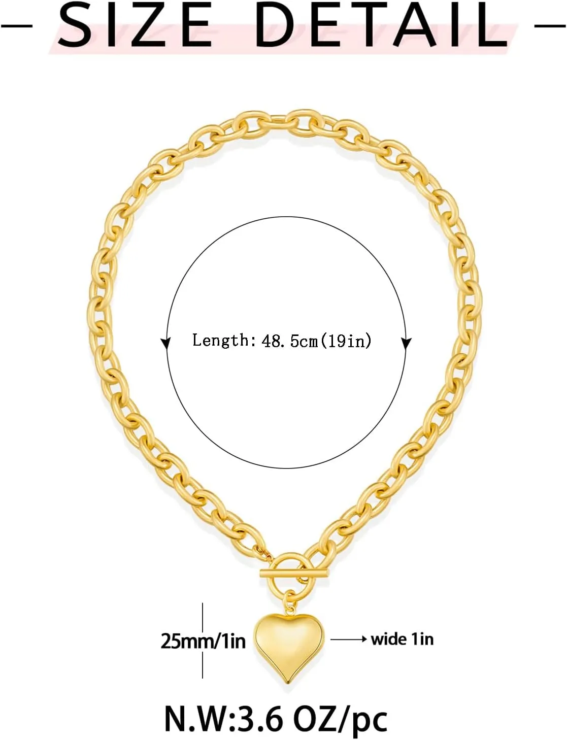 WOWORAMA Gold Chunky Chain Necklace for Women Puffy Heart Pendant Necklace White Gold Thick Chunky Chain Link Necklaces Heart Coin Choker Necklace