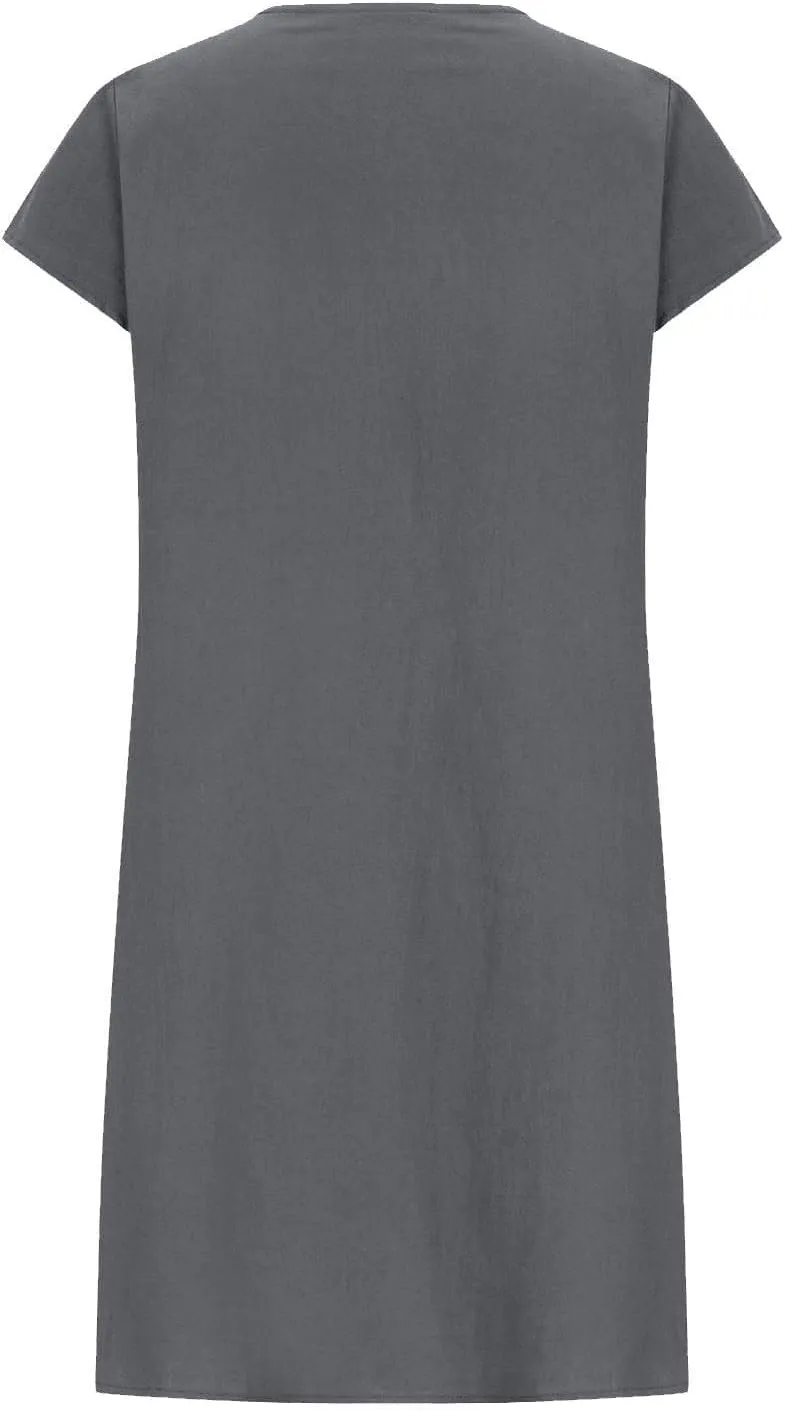 XOWRTE Women's Cotton Linen Midi Dress Plus Size Cap Sleeve Pleated Summer Dresses Vacation 2025 Crew Neck Wear