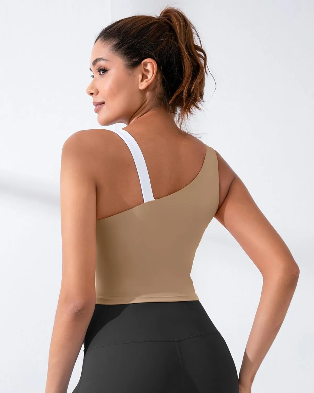 XUNYU Longline Sports Bras for Women One Shoulder Workout Tank Tops Built in Bra Open Back Yoga Crop Top Athletic Shirt Gym