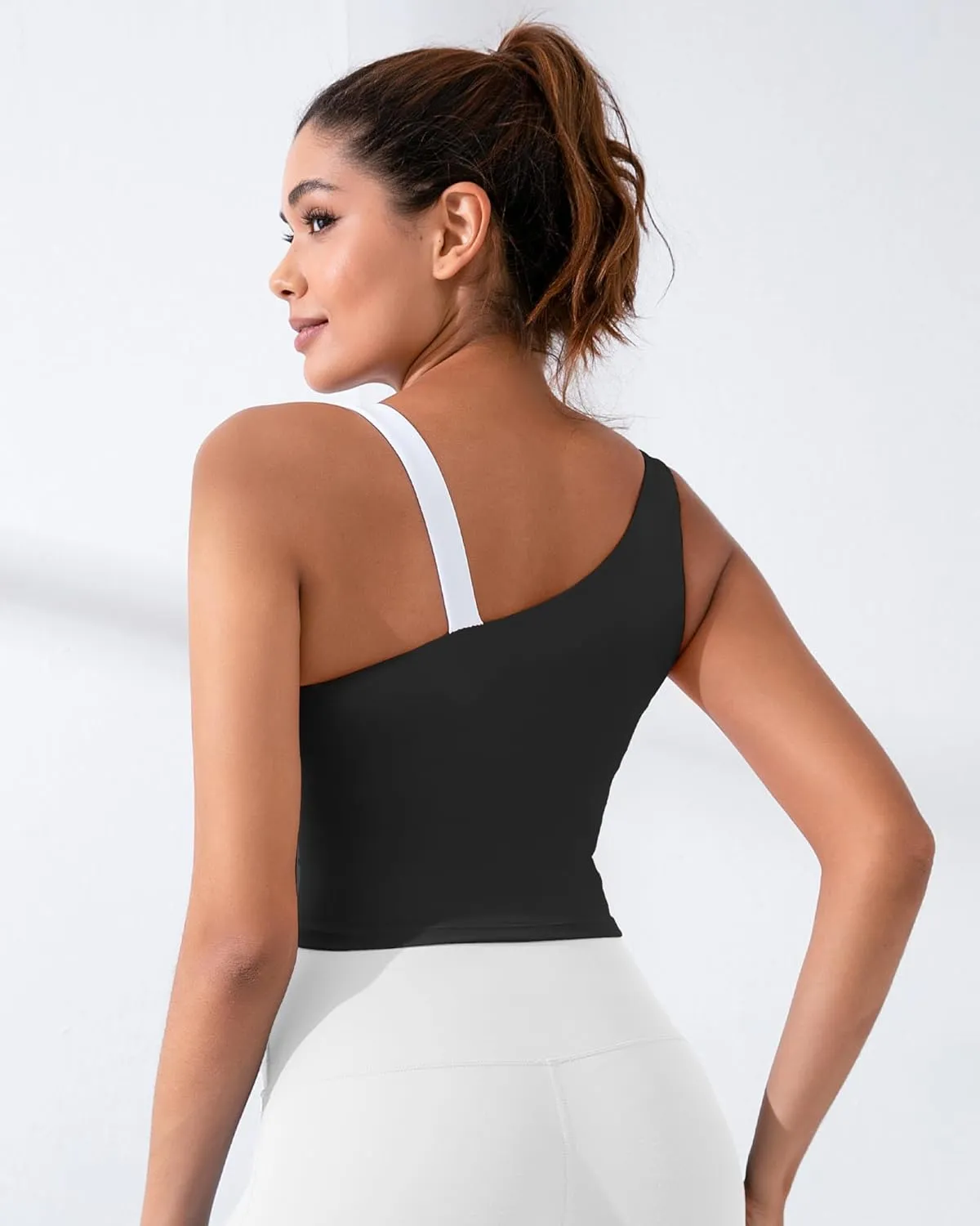 XUNYU Longline Sports Bras for Women One Shoulder Workout Tank Tops Built in Bra Open Back Yoga Crop Top Athletic Shirt Gym