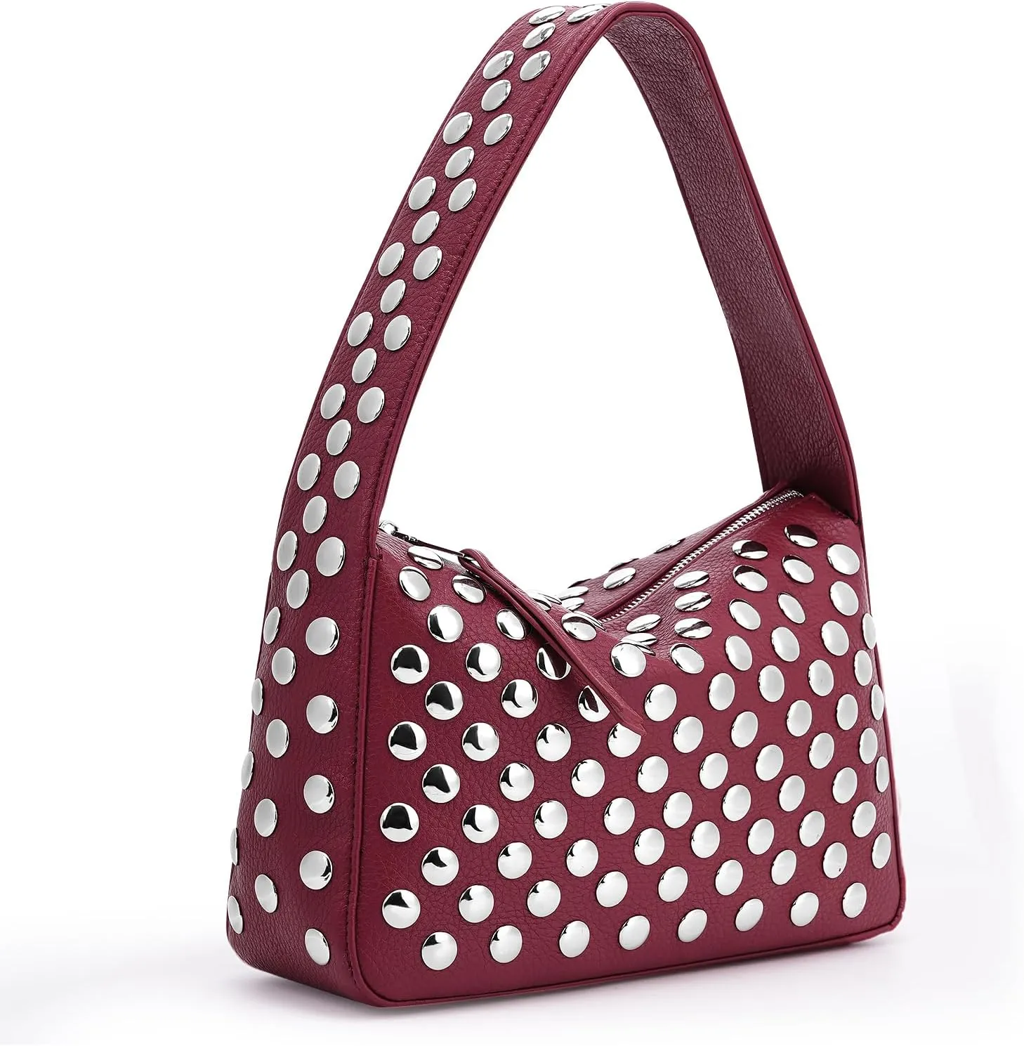 YFGBCX Shoulder Bag for Women Black Studded Purse Fall Handbag Wine Red Bag Vegan Leather Shoulder Purse