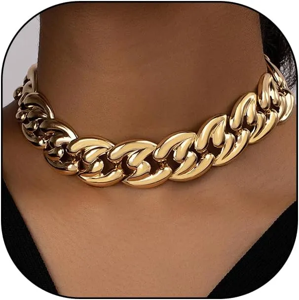 YOOESTORES82 Chunky Gold Cuban Chain Choker Necklaces,Trendy Punk Hip Hop Style Link Chain Necklaces,Dainty Exaggerated Accessories Jewelry Gifts for Women