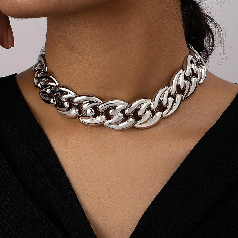 YOOESTORES82 Chunky Gold Cuban Chain Choker Necklaces,Trendy Punk Hip Hop Style Link Chain Necklaces,Dainty Exaggerated Accessories Jewelry Gifts for Women